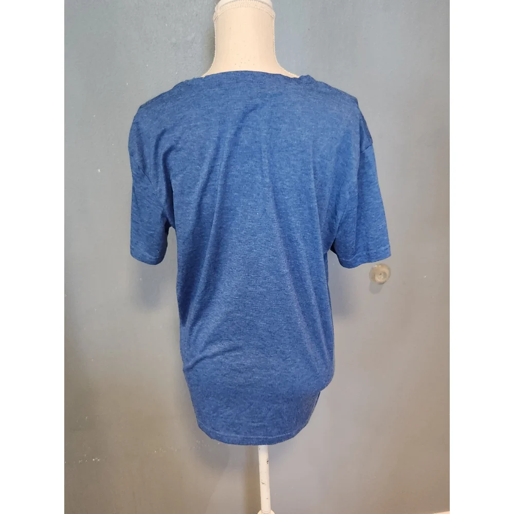 XL Blue Short Sleeve Tee with Pretty Yellow Sunflower Graphic Cotton Blend